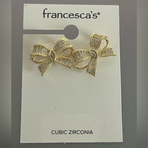 Jewelry - Francesca’s Gold Bow Cubic Zirconia Earrings stylish fashion
